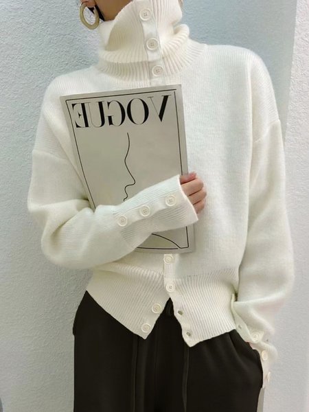 

Daily Long sleeve Simple Regular Fit Sweater Coat, White, Cardigans
