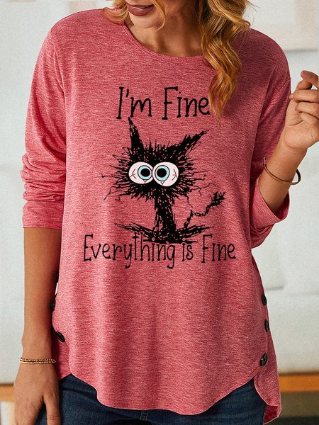 

Women's I'm Fine Everything Is Fine Long Sleeve Top, Pink, Long sleeves