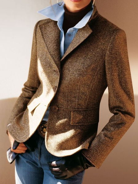 

Lapel Collar Regular Fit Vintage Blazer, Brown, Blazers