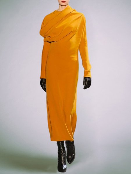 

Long sleeve Regular Fit Plain Elegant Maxi Dress, Yellow, Maxi Dresses