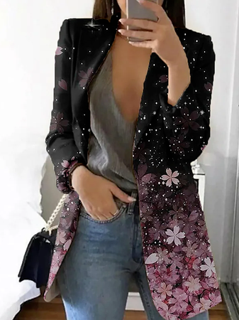 

Lapel Collar Floral Casual Blazer, Pink, Blazers