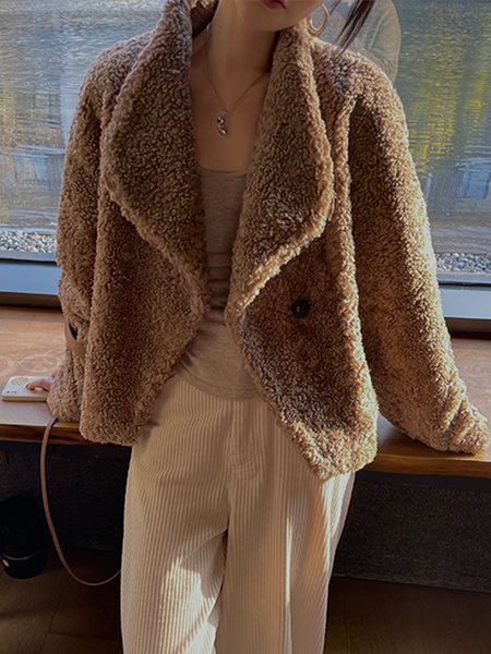 

Long sleeve Simple Plain Shawl Collar Teddy Jacket, Coffee, Coats
