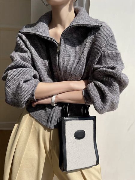 

Loose Plain Simple Long Sleeve Sweater Coat, Deep gray, Cardigans