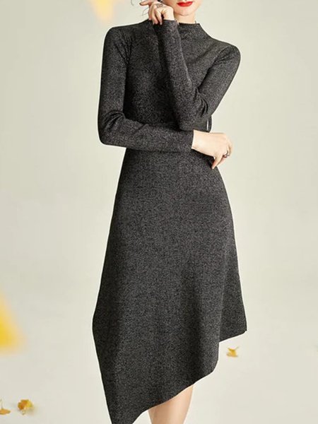 

Acrylic Crew Neck Dresses, Gray, Midi Dresses