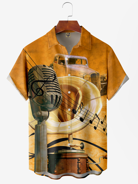 

Musical Chest Pocket Short Sleeve Hawaiian Shirt, Yellow, Short Sleeve Shirts