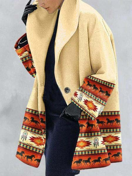 

Casual Loose Ethnic Overcoat, Multicolor, Coats