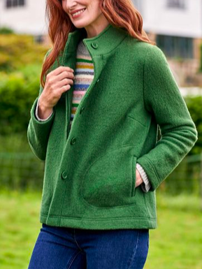 

Stand Collar Loose Plain Vintage Jacket, Green, Outerwear