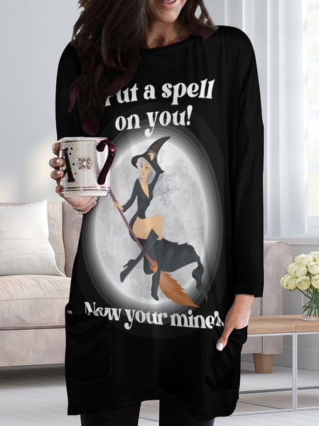 

Lilicloth X Kat8lyst I Put A Spell On You Now Your Mine Halloween Witch Women's Casual T-shirt Dresses, As picture, Dresses