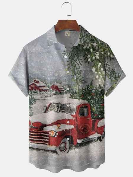 

Christmas Chest Pocket Short Sleeve Hawaiian Shirt, Gray, Short Sleeve Shirts