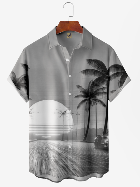 

Coconut Tree Pocket Short Sleeve Hawaiian Shirt, Gray, Short Sleeve Shirts