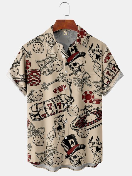 

Poker Chest Pocket Short Sleeve Hawaiian Shirt, Apricot, Short Sleeve Shirts