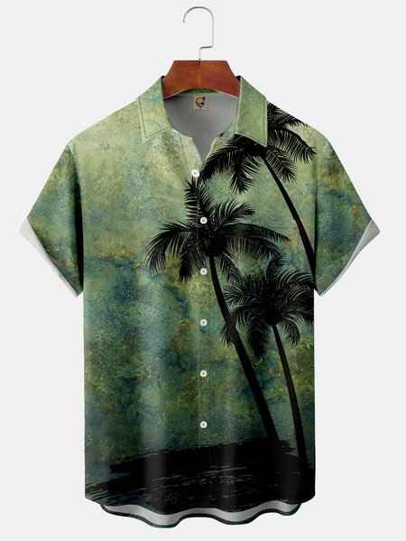 

Coconut Tree Chest Pocket Short Sleeve Hawaiian Shirt, Green, Short Sleeve Shirts