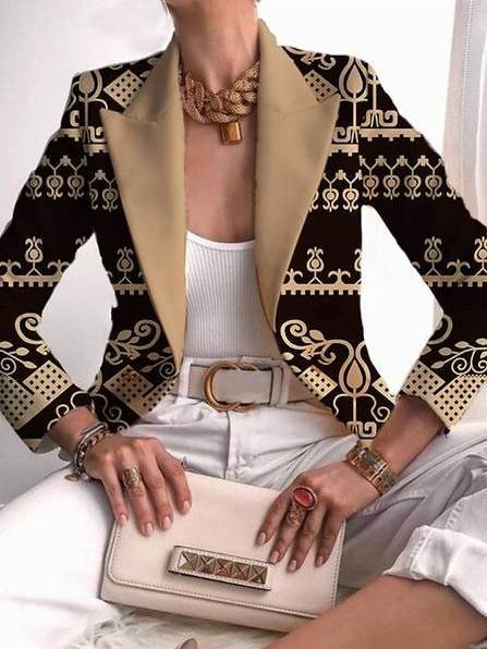 

Vintage Shawl Collar Ethnic Blazer, Black, Blazers