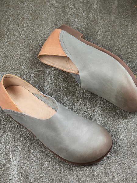 

Vintage Casual Patchwork Flats, Gray, Flats