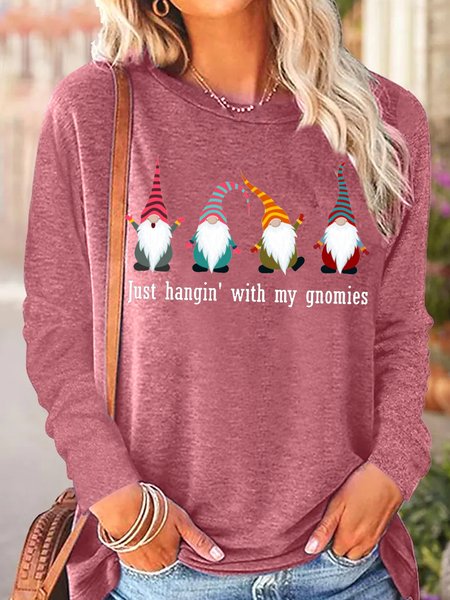 

Womens Just Hanin With My Gnomes Crew Neck Casual Top, Pink, Long sleeves