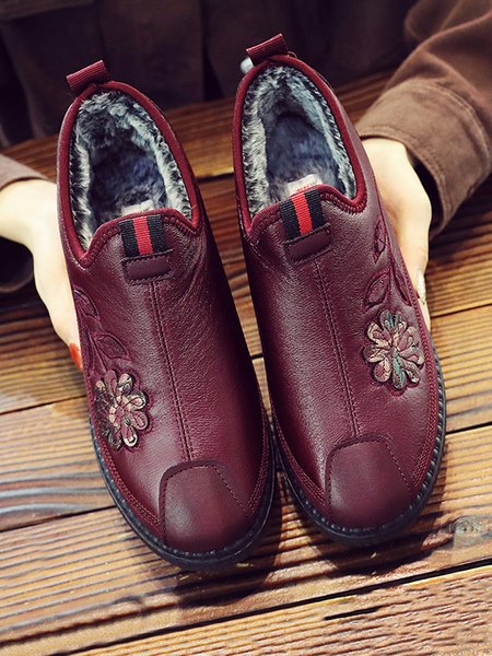 

Embroidered Floral Vintage Flats, Wine red, Flats