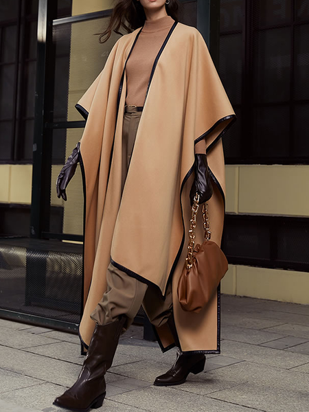 

Mid-long V Neck Short sleeve Long Overcoat, Brown, Coats