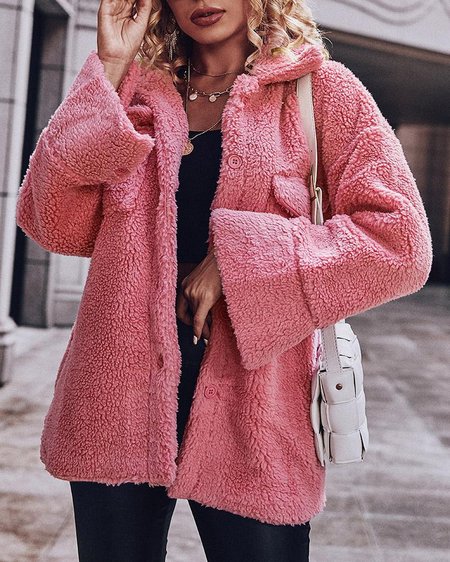 

Plain Teddy Velvet Casual Jacket, Pink, Coats
