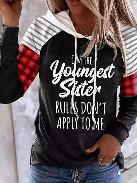 

Women's Pullover Hoodie Sweatshirt Plaid Checkered Text Monograms Print Daily Sports 3D Print Active Streetwear, Black, Hoodies & Sweatshirts
