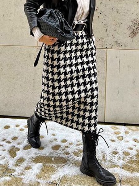 

Vintage Regular Fit Mid Waist Skirt, Black-white, Skirts