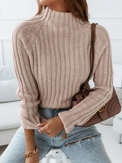 

Half Turtleneck Plain Wool/Knitting Sweater, Apricot, Sweaters