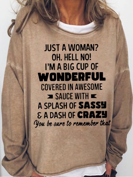 

Womens funny Letter Just A Woman？Casual Sweatshirt, Light brown, Hoodies&Sweatshirts