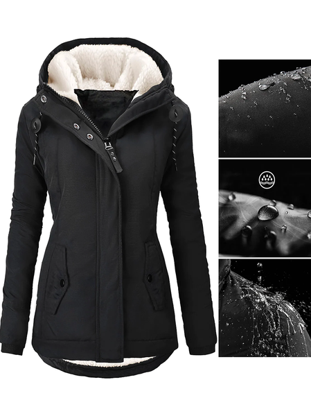 

Loose Plain Hoodie Overcoat, Black, Coats