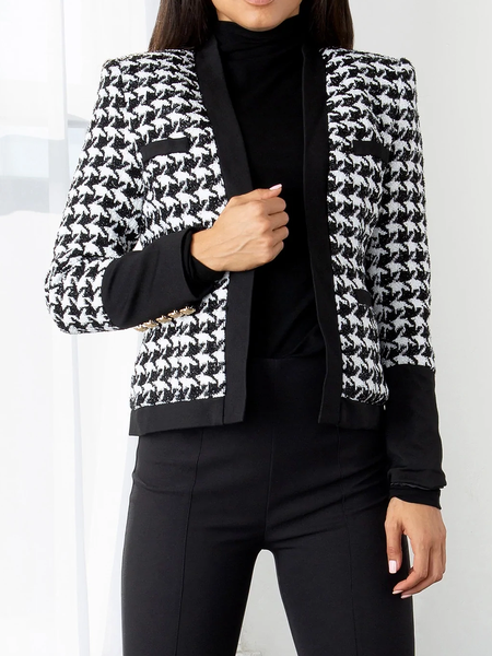 

Regular Fit V neck Long sleeve Urban Houndstooth Jacket, Black, Jackets
