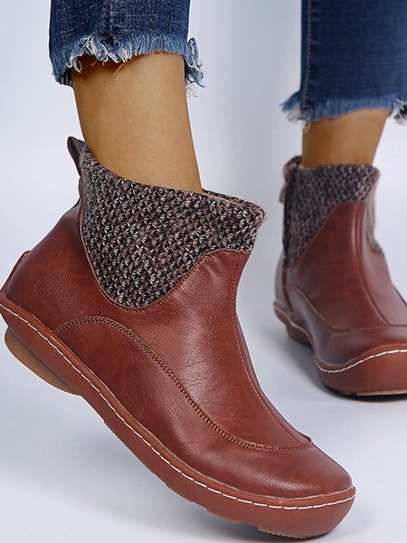 

Vintage Casual Patchwork Short Boots, Brown, Boots