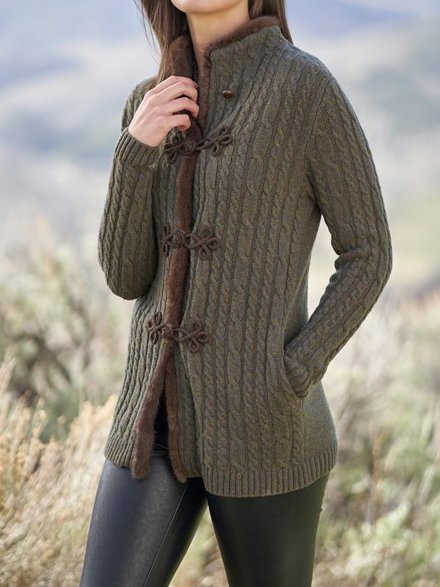 

Shawl Collar Casual Regular Fit Sweater Coat, Dark green, Cardigans