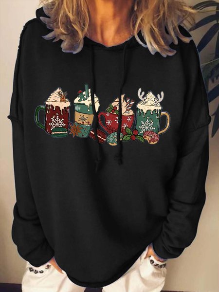 

Women Merry Christmas Coffee Snowflake Loose Christmas Hoodie Sweatshirt, Black, Hoodies&Sweatshirts