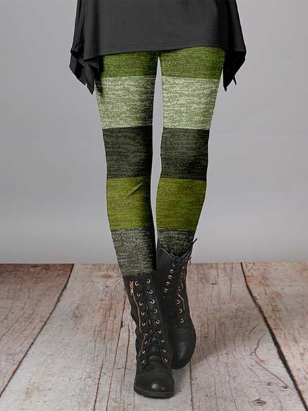 

Color Block Casual Regular Fit Leggings, Green, Leggings