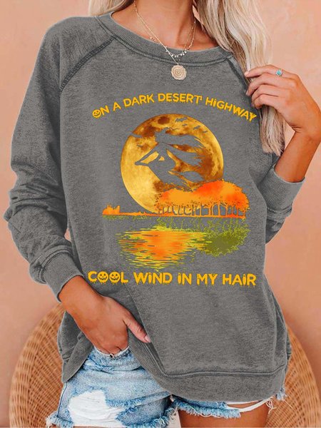 

Women Witch Bats Cool Wind In My Hair Halloween Casual Sweatshirt, Gray, Hoodies&Sweatshirts