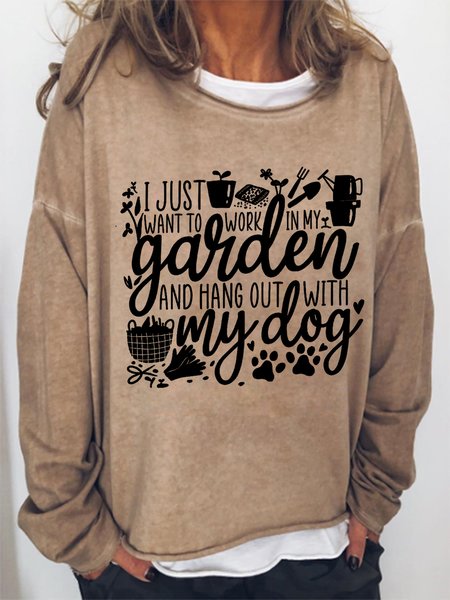 

Women's Funny Text Letters I Just Want To Work In My Garden With My Dog Crew Neck Sweatshirt, Khaki, Hoodies&Sweatshirts