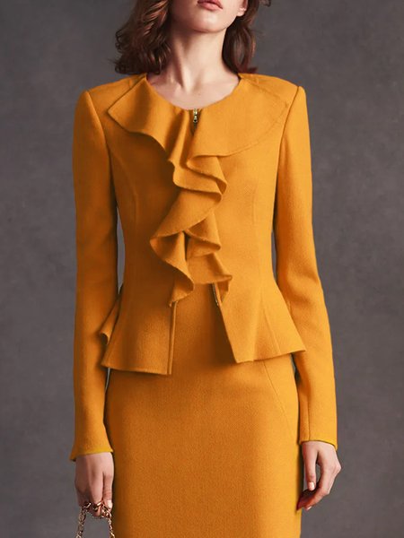 

Elegant Regular Fit Crew Neck Long Sleeve Jacket, Yellow, Jackets