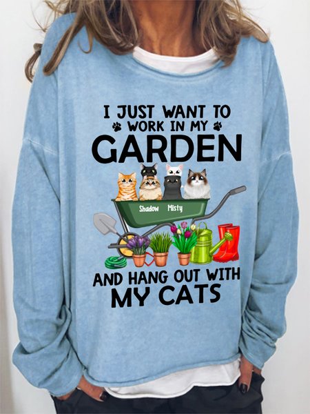 

Women Funny I Just Want to Work in My Garden and Hang Out with My Cats Simple Sweatshirt, Light blue, Hoodies&Sweatshirts