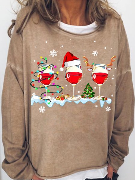 

Womens Christmas Wine Crew Neck Sweatshirt, Light brown, Hoodies&Sweatshirts