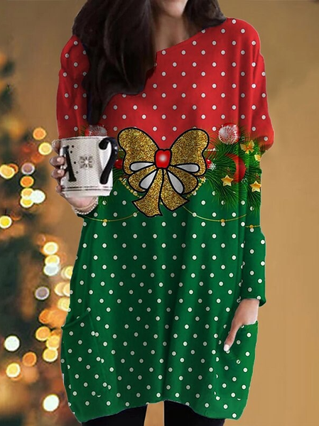 

Christmas Regular Fit Crew Neck Dresses, Red, Dresses