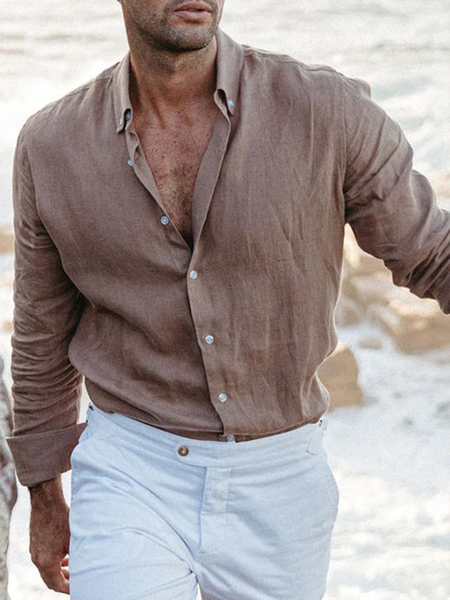 

Plain collar cotton long sleeve shirt, As picture, Long Sleeve Shirts