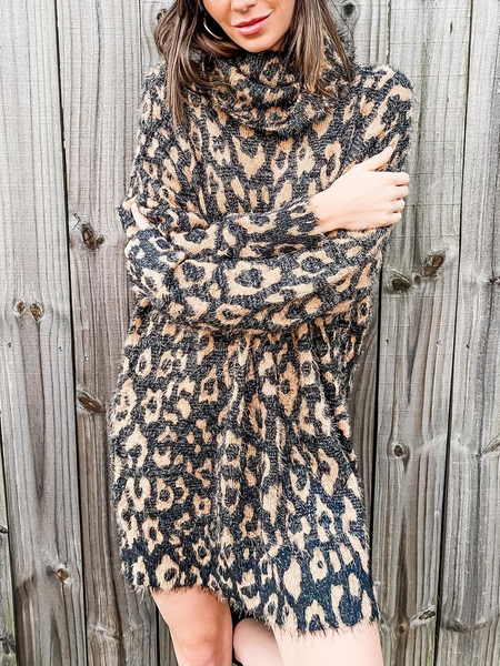 

Loose Turtleneck Leopard Dresses, Dresses