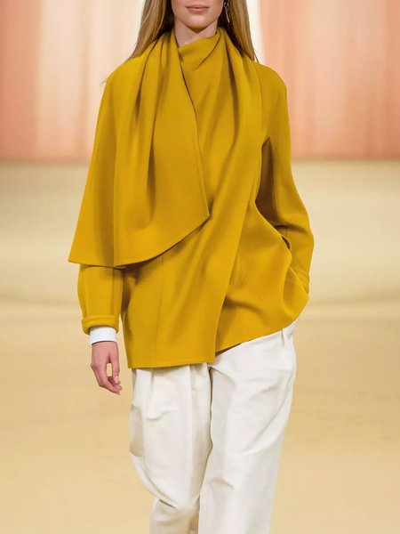 Loose Urban Long sleeve Daily Coat, Yellow, Others