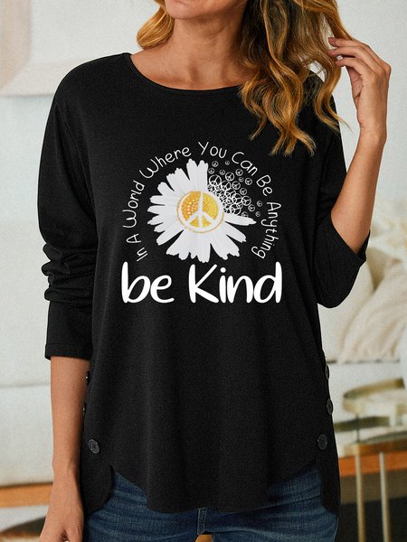 

Women Sunflower Be Kind Text Letters Long sleeve Top, Black, Long sleeves