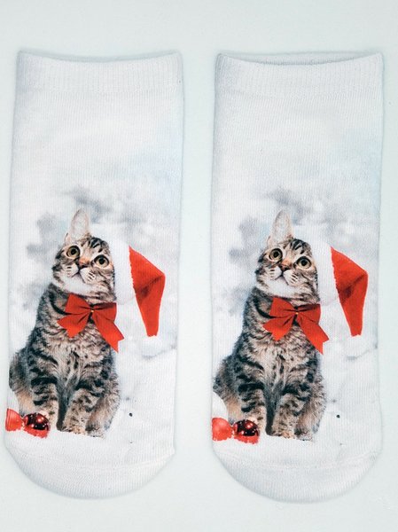 

Christmas 3D Cat Pattern High Stretch Cotton Socks Festive Party Decorations, Color5, Socks