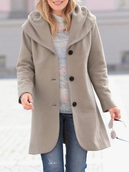 

Casual Plain Lapel Loose Wool Coat, Light khaki, Outerwear
