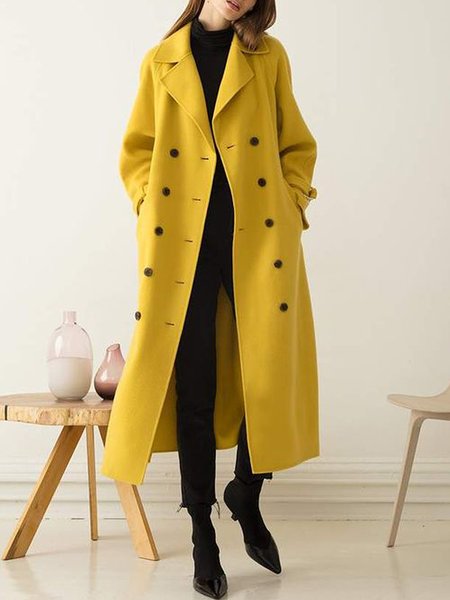 

Long sleeve Plain Loose Simple Overcoat, Yellow, Coats