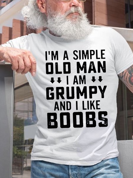 

Mens Funny I'm A Simple Old Man Letters Print Casual Cotton T-Shirt, White, T-shirts