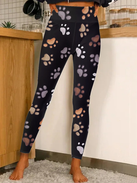 Dog Cat Colorful Paw Women's Tummy Control Leggings, As picture, Leggings