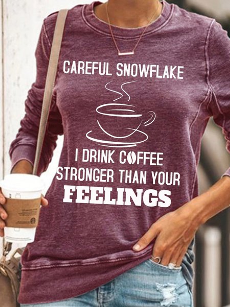 

Womens Careful Snowflake Casual Crew Neck Sweatshirt, Red, Hoodies&Sweatshirts