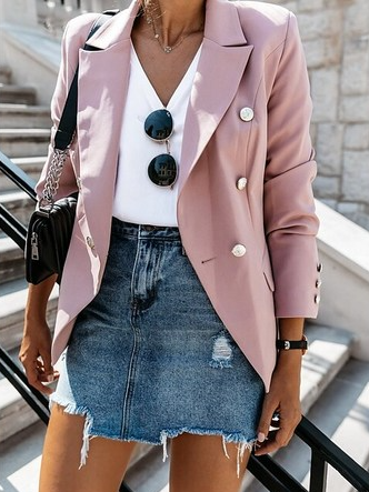 

Plain Pink Lapel Collar Blazer, Blazers
