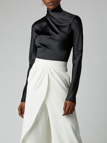 

Long sleeve Elegant Asymmetrical Plain Blouse, Black, Blouses and Shirts